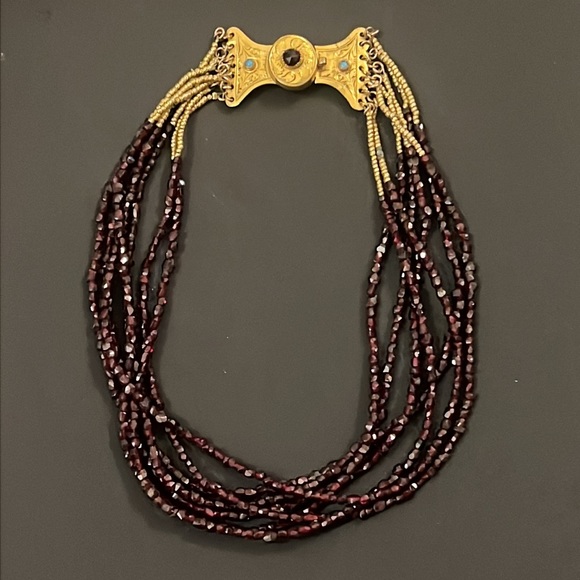 Antique 1800s Gold Victorian Bohemian Multi Strand Garnet Beaded Necklace - Picture 6 of 16